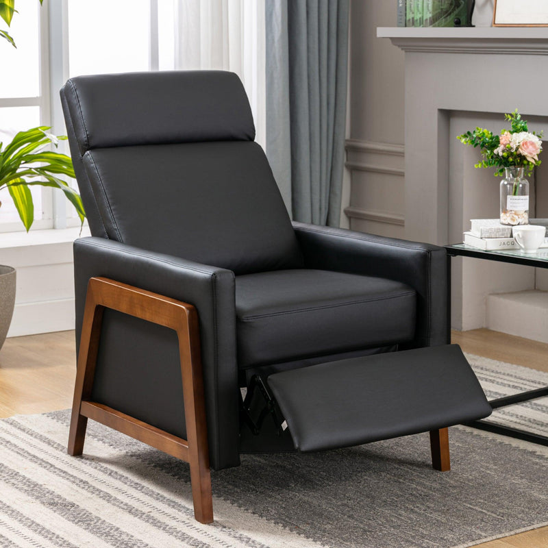 Wood-Framed PU Leather Recliner Chair Adjustable Home Theater Seating with Thick Seat Cushion and BackrestModern Living Room Recliners，Black - Urban Living Furniture (Los Angeles, CA)