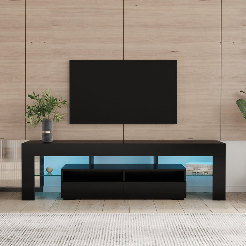 Living Room Furniture TV Stand Cabinet with 2 Drawers & 2 open shelves,20-color RGB LED lights with remote,Black