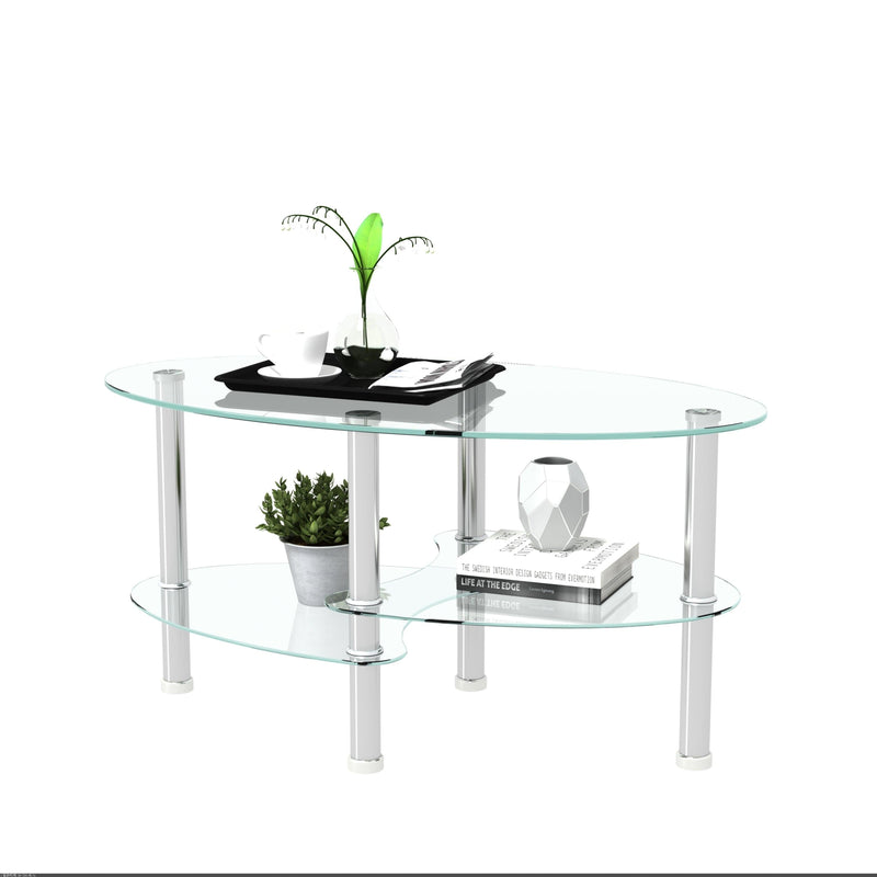 Transparent Oval glass coffee table,Modern table with stainless steel  leg, tea table 3-layer glass table for living room - Urban Living Furniture (Los Angeles, CA)