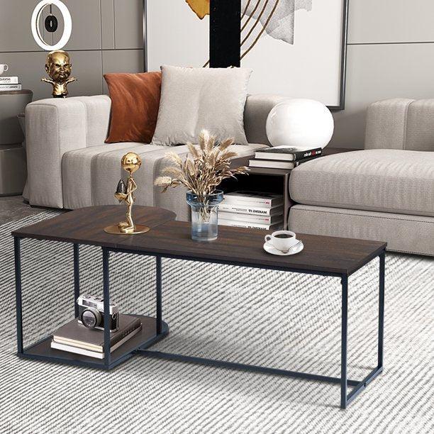 47.2''W x 25.6"D x 17.7"HModern Industrial Style Rectangular Wood Grain Top Coffee Table with Metal Frame - Walnut & Black - Urban Living Furniture (Los Angeles, CA)