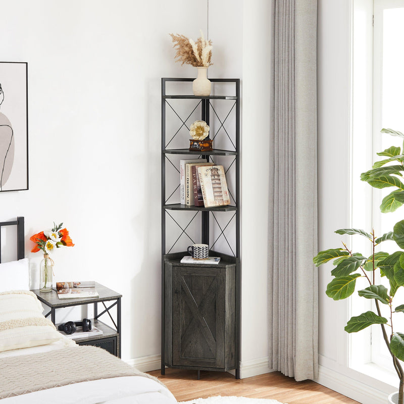 Corner Shelf 5-Tier withStorage，Corner cabinet Bookshelf StandStorage Rack(Dark Grey) - Urban Living Furniture (Los Angeles, CA)