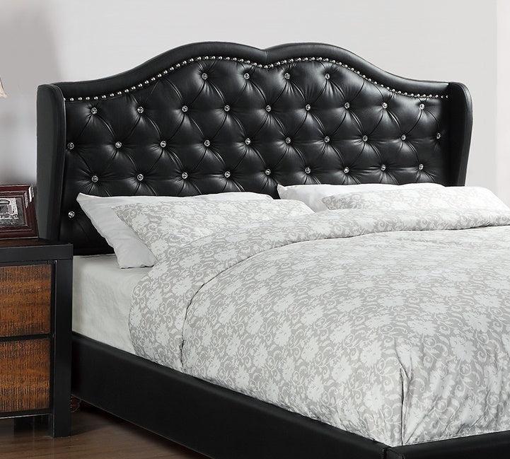 Queen Size Bed 1pc Bed Set Black Faux Leather Upholstered Wingback Design Bed Frame Headboard Bedroom Furniture Tufted Upholstered - Urban Living Furniture (Los Angeles, CA)