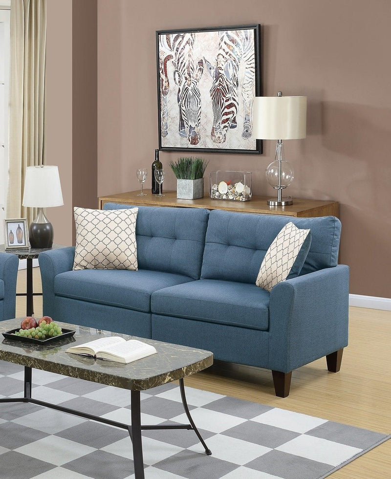 Living Room Furniture 2pc Sofa Set Sofa And Loveseat Blue Glossy Polyfiber Plywood Solid pine - Urban Living Furniture (Los Angeles, CA)