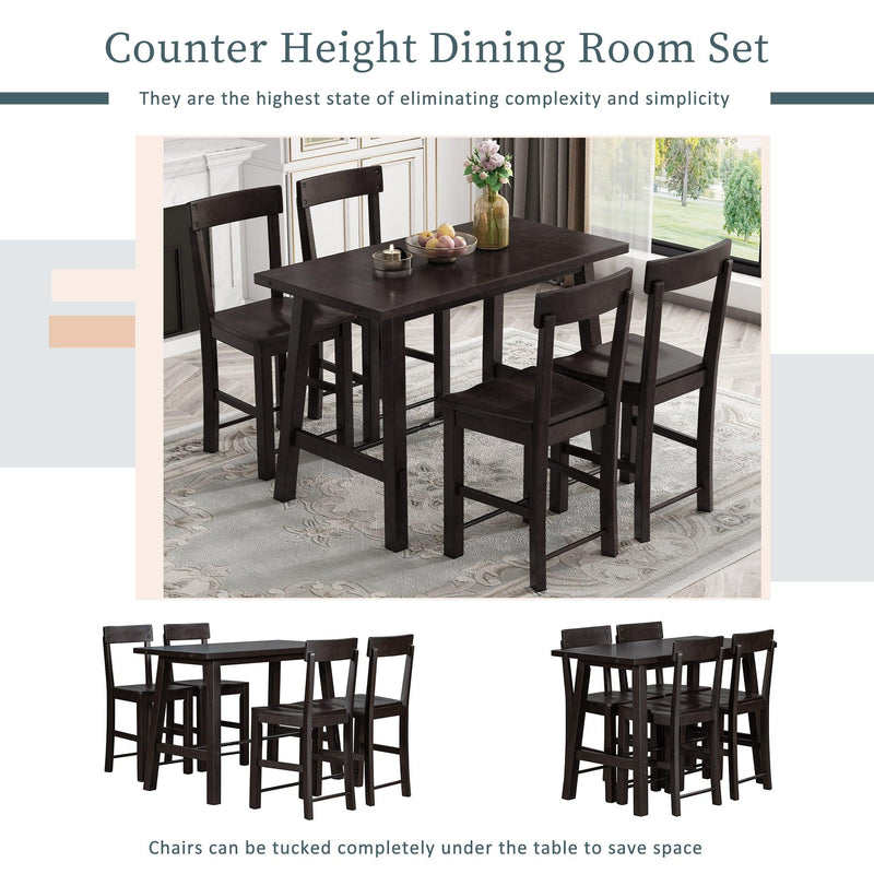 Minimalist industrial Style 5-Piece Counter Height Dining Table Set Solid Wood & Metal Dining Table with Four Chairs for Small Space (Espresso) - Urban Living Furniture (Los Angeles, CA)