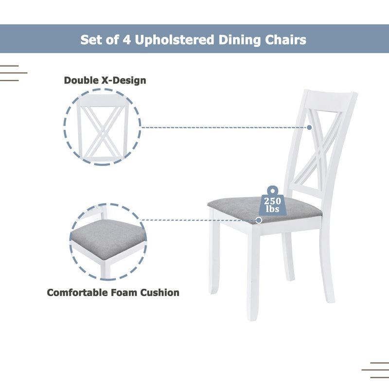 Rustic Minimalist Wood 5-Piece Dining Table Set with 4 X-Back Chairs for Small Places, White - Urban Living Furniture (Los Angeles, CA)