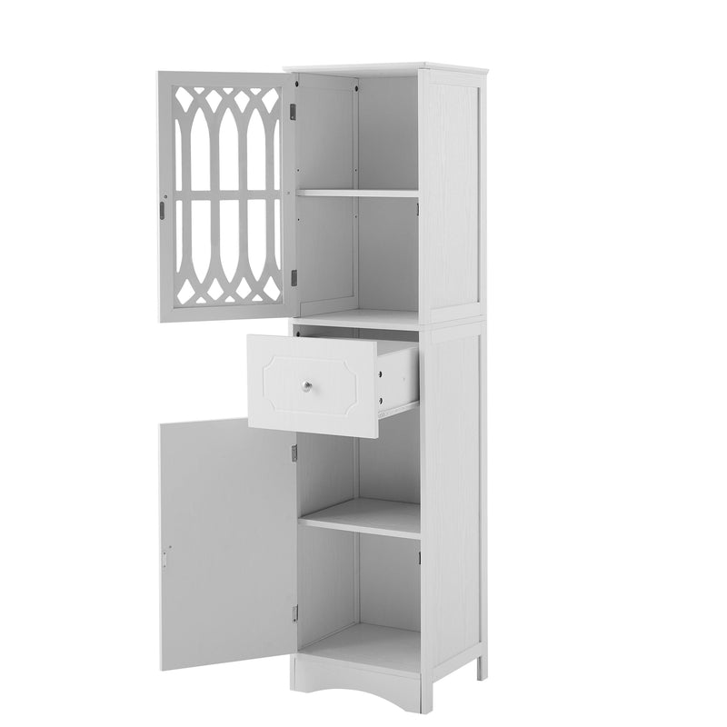 Tall Bathroom Cabinet, FreestandingStorage Cabinet with Drawer and Doors, MDF Board, Acrylic Door, Adjustable Shelf, White - Urban Living Furniture (Los Angeles, CA)