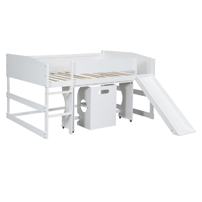 Low Study Full Loft Bed with Rolling Portable Desk and Chair,Multiple Functions Bed- White - Urban Living Furniture (Los Angeles, CA)