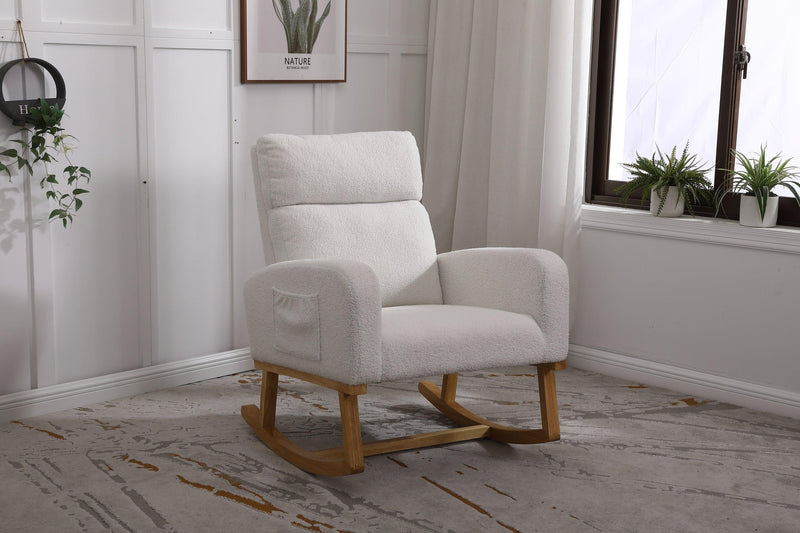 Modern Accent Rocking Chair, Upholstered Kids Glider Rocking Chair for Infants and Children, Teddy Material Comfort Arm Rocker, Lounge Armchair for Living Room, Beige - Urban Living Furniture (Los Angeles, CA)