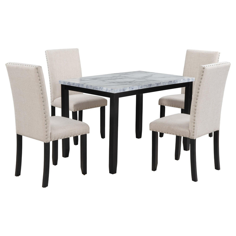 Faux Marble 5-Piece Dining Set Table with 4 Thicken Cushion Dining Chairs Home Furniture, White/Beige+Black - Urban Living Furniture (Los Angeles, CA)