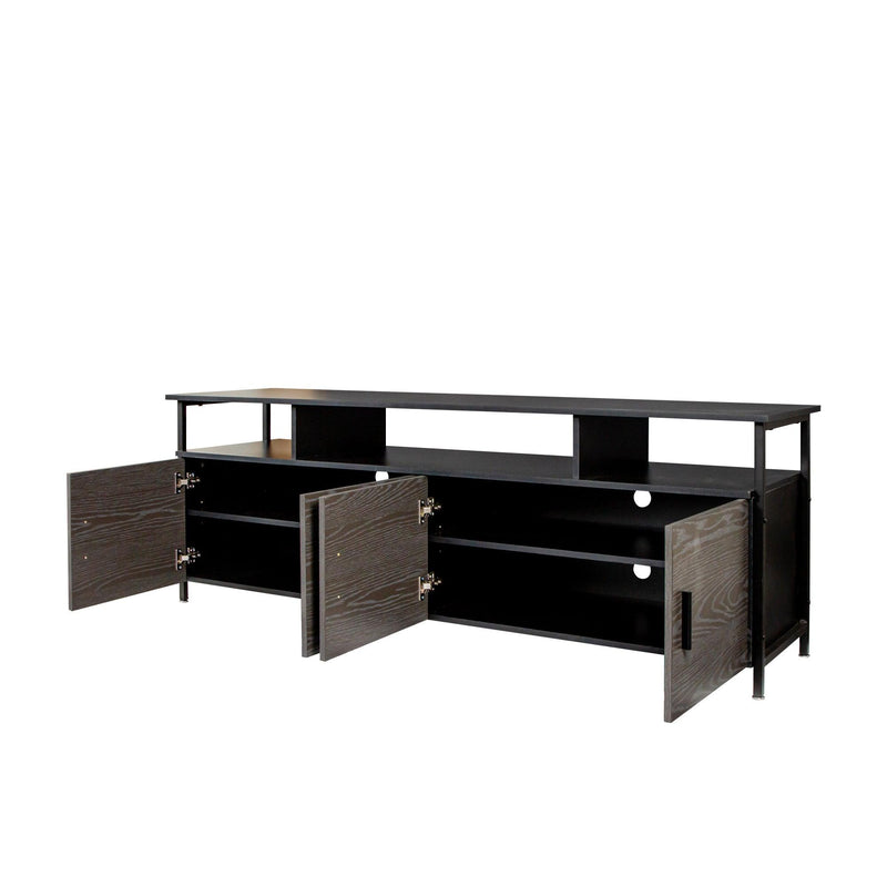 BlackModern simple wood grain TV cabinet 80-inch TV stand, open shelving multi-layerStorage