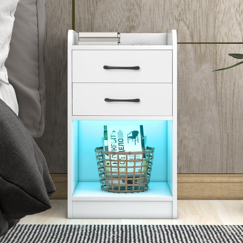 Nightstand with 2 Drawers and Cabinet,USB Charging Ports,Wireless Charging and Remote Control LED Light-White - Urban Living Furniture (Los Angeles, CA)