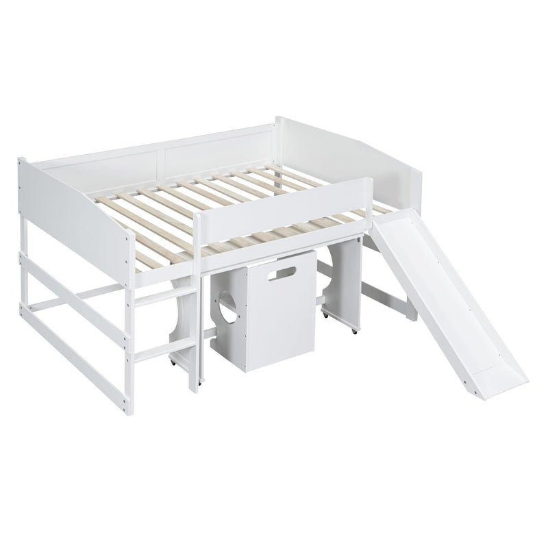 Low Study Full Loft Bed with Rolling Portable Desk and Chair,Multiple Functions Bed- White - Urban Living Furniture (Los Angeles, CA)