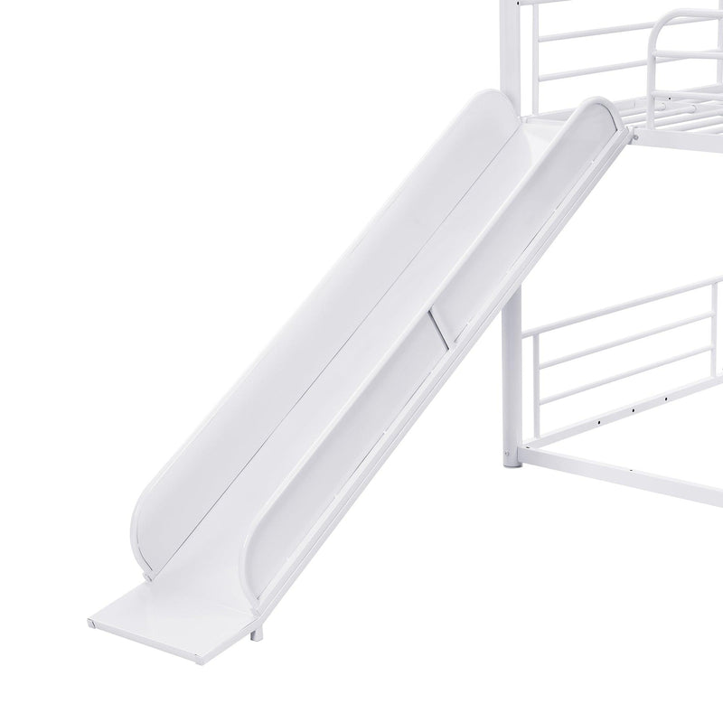 Twin Size Metal Bunk Bed with Ladders and Slide, Divided into Platform and Loft Bed, White - Urban Living Furniture (Los Angeles, CA)