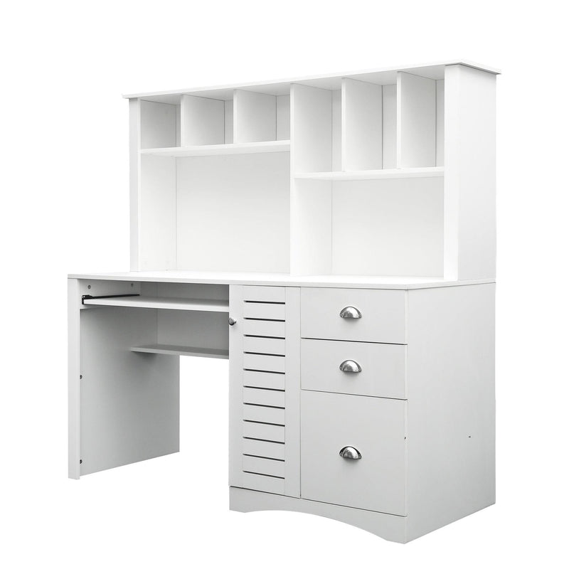 Home Office Computer Desk with Hutch, Antiqued White finish