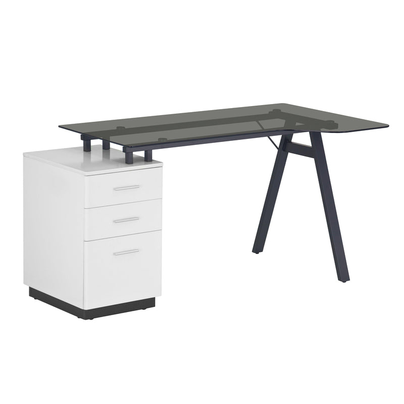 Techni MobiliModern Home Office Computer Desk with smoke tempered glass top &Storage - White - Urban Living Furniture (Los Angeles, CA)