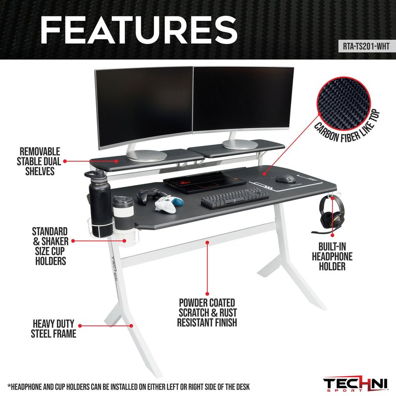 Techni Sport White Stryker Gaming Desk, White