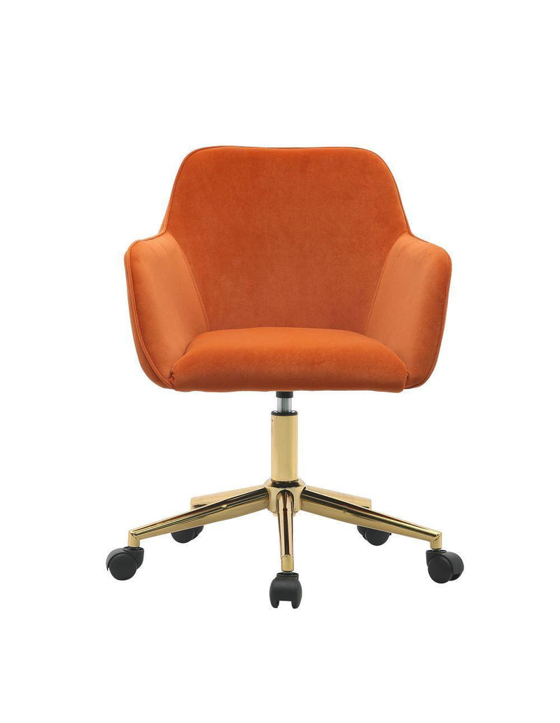 Modern Velvet Fabric Material Adjustable Height 360 revolving Home Office Chair with Gold Metal Legs and Universal Wheels for Indoor,Orange