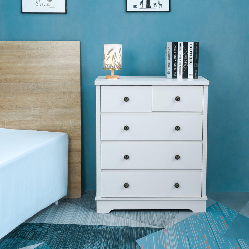 White color 5 drawers chest of drawer,Tallboy for bedroom, wooden cabinet - Urban Living Furniture (Los Angeles, CA)