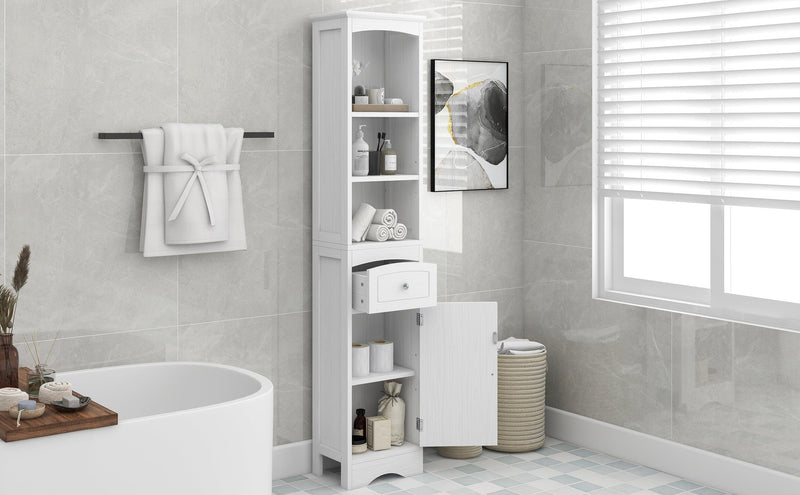 Tall Bathroom Cabinet, FreestandingStorage Cabinet with Drawer, MDF Board, Adjustable Shelf, White - Urban Living Furniture (Los Angeles, CA)