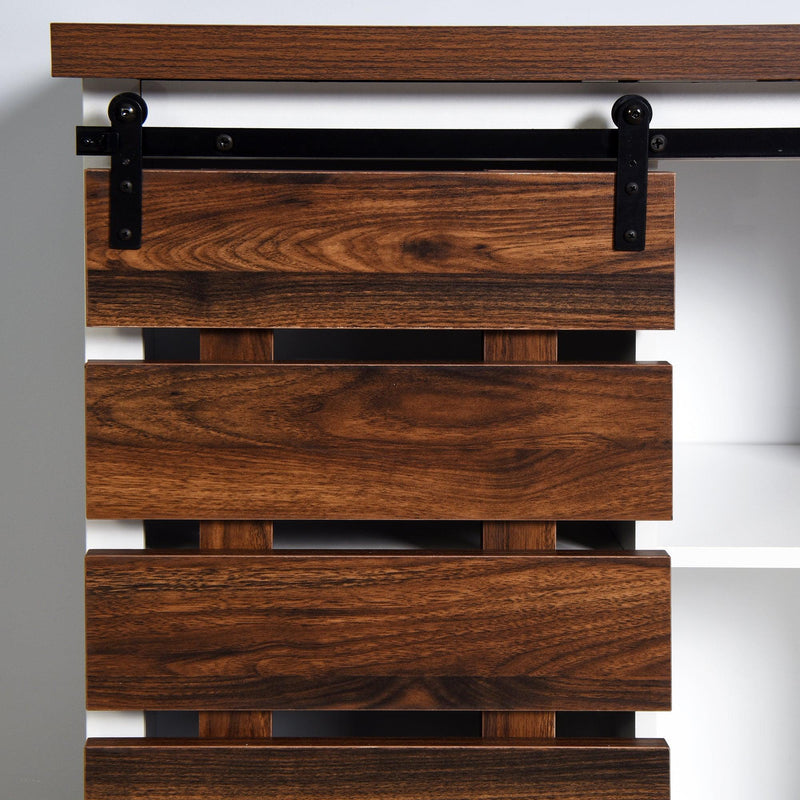Living Room Wooden WhiteStorage Cabinet with Barn Door 31.5 x 15.35 x 32 inch