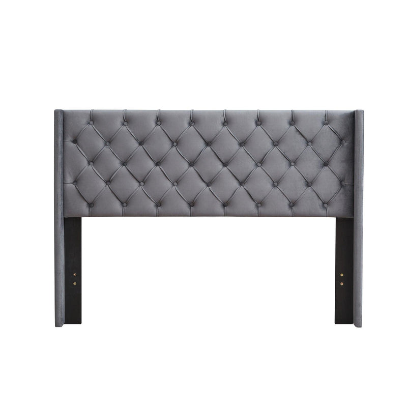 Velvet Button Tufted-Upholstered Bed with Wings Design - Strong Wood Slat Support - Easy Assembly - Gray, Queen, platform bed - Urban Living Furniture (Los Angeles, CA)