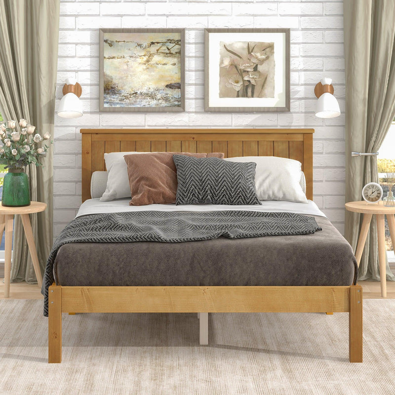 Platform Full Bed with Headboard,Light Brown