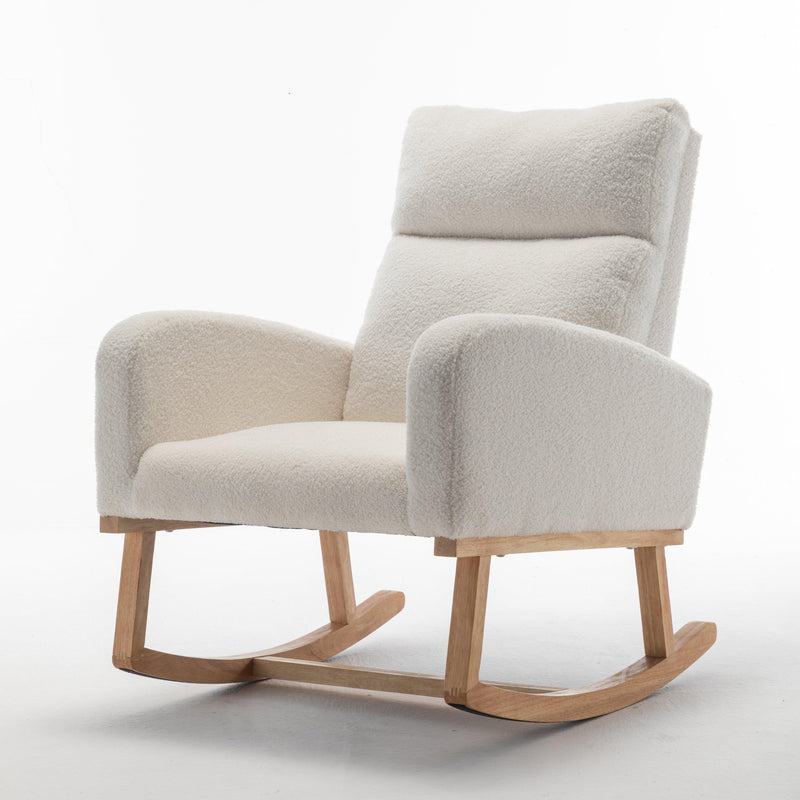 Modern Accent Rocking Chair, Upholstered Kids Glider Rocking Chair for Infants and Children, Teddy Material Comfort Arm Rocker, Lounge Armchair for Living Room, Beige - Urban Living Furniture (Los Angeles, CA)