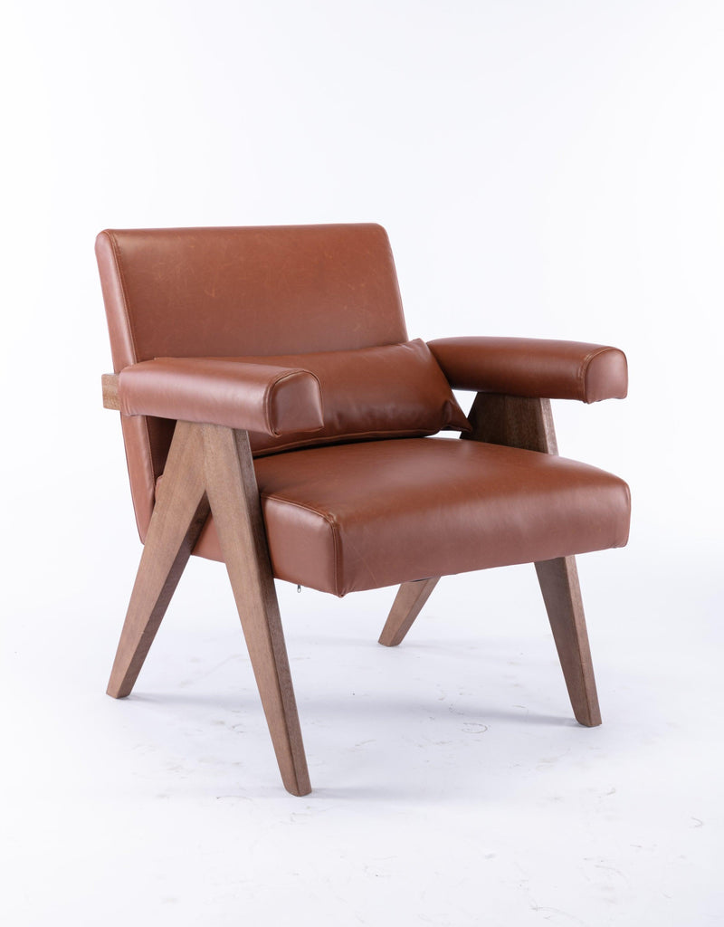 Accent chair, KD rubber wood legs with Walnut finish. PU leather cover the seat. With a cushion.Brown - Urban Living Furniture (Los Angeles, CA)