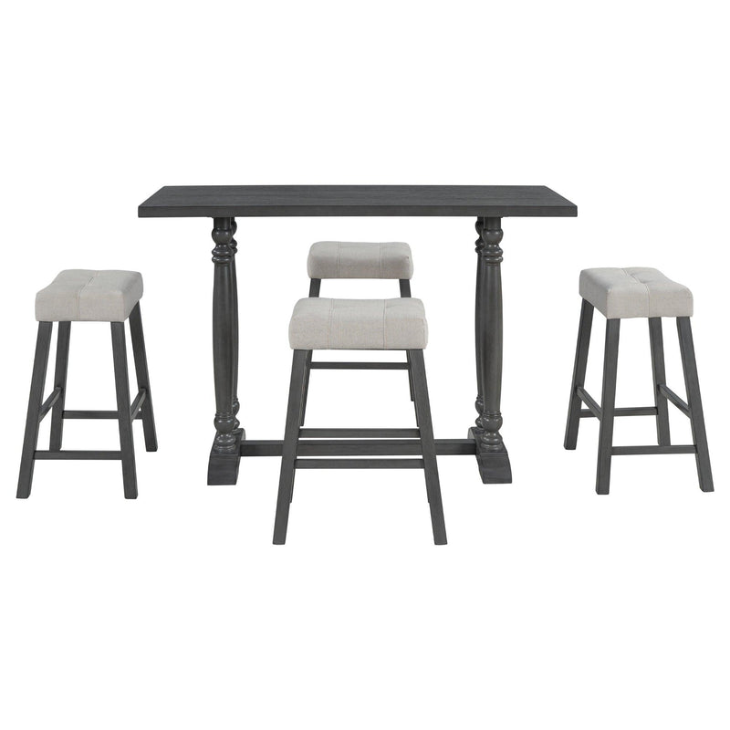 5-Piece Dining Table Set, Counter Height Dining Furniture with a Rustic Table and 4 Upholstered Stools for Kitchen, Dining Room (Gray) - Urban Living Furniture (Los Angeles, CA)