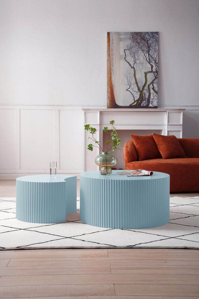 Handcrafted Relief MDF Nesting table set of 2, Coffee Table Set No Need Assembly, Light Blue - Urban Living Furniture (Los Angeles, CA)