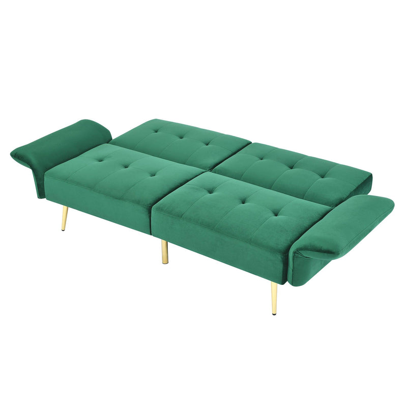 78" Italian Velvet Futon Sofa Bed, Convertible Sleeper Loveseat Couch with Folded Armrests andStorage Bags for Living Room and Small Space, Green 280g velvet - Urban Living Furniture (Los Angeles, CA)