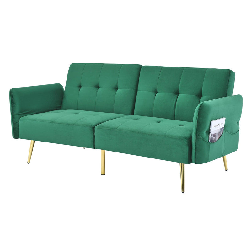 78" Italian Velvet Futon Sofa Bed, Convertible Sleeper Loveseat Couch with Folded Armrests andStorage Bags for Living Room and Small Space, Green 280g velvet - Urban Living Furniture (Los Angeles, CA)