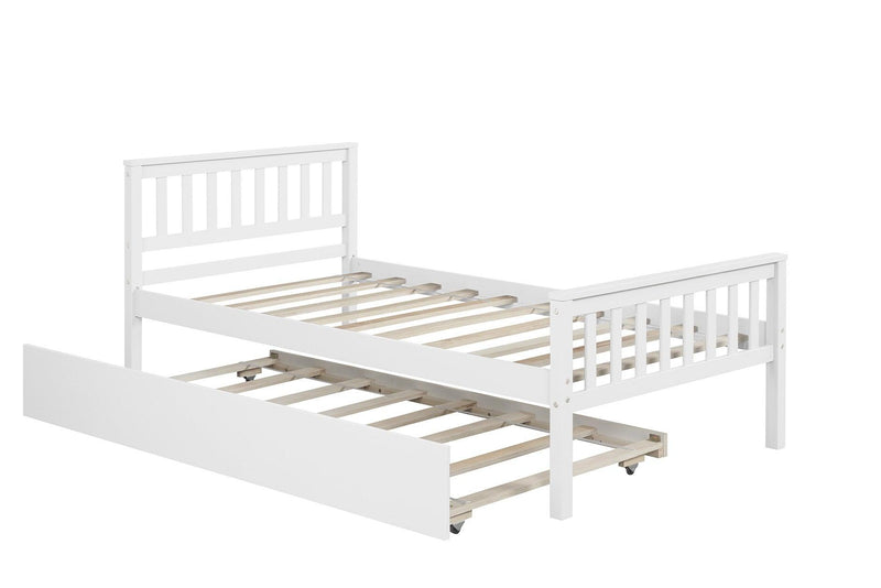 Twin Bed with Trundle, Platform Bed Frame with Headboard and Footboard, for Bedroom Small Living Space,No Box Spring Needed,White