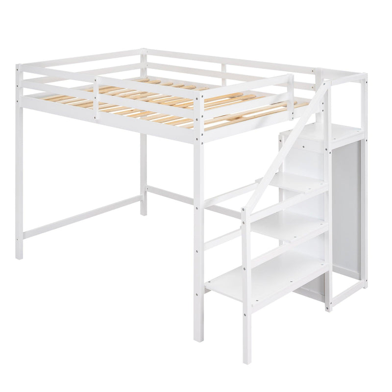 Full Size Loft Bed with Built-inStorage Wardrobe and Staircase,White - Urban Living Furniture (Los Angeles, CA)