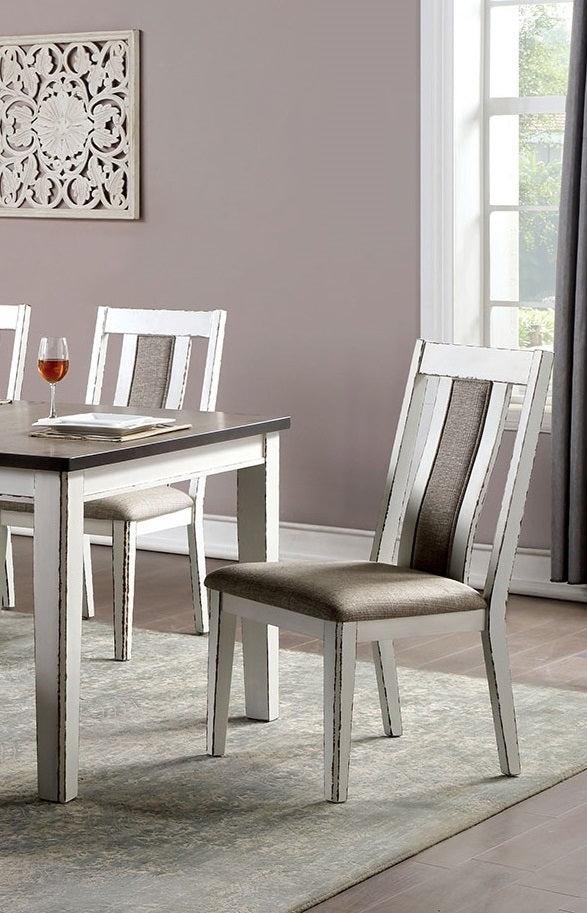 Classic Weathered White / Warm Gray Set of 2 Side Chairs Fabric Unique Back Solid wood Chair Upholstered Seat Kitchen Rustic Dining Room Furniture - Urban Living Furniture (Los Angeles, CA)