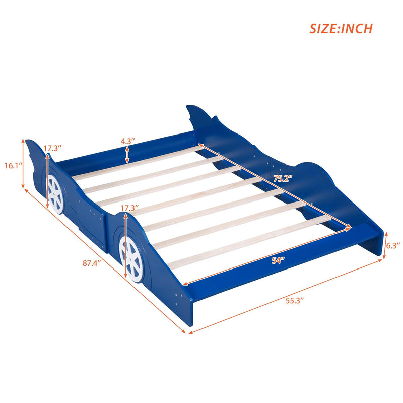 Full Size Race Car-Shaped Platform Bed with Wheels,Blue - Urban Living Furniture (Los Angeles, CA)