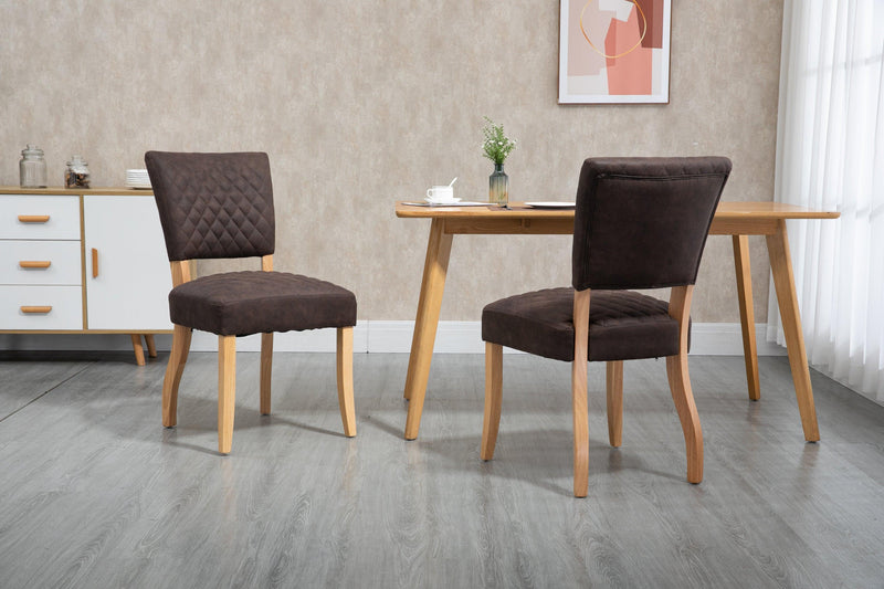 Upholstered Diamond Stitching Leathaire Dining Chair with Solid Wood Legs BROWN