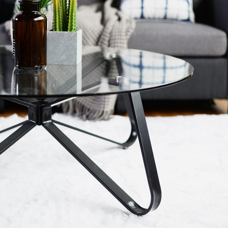 Round Coffee Table for Living Room, 31.5-inchModern Sofa Side End Table with Tempered Glass Top & Metal Legs, Accent Cocktail Tea Table, 31.5 x 31.5 x 15.6 inches, Black - Urban Living Furniture (Los Angeles, CA)