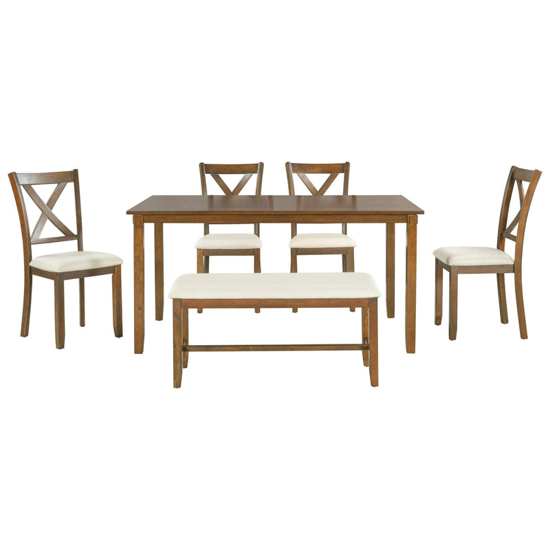 6-Piece Kitchen Dining Table Set Wooden Rectangular Dining Table, 4 Fabric Chairs and Bench Family Furniture (Natural Cherry) - Urban Living Furniture (Los Angeles, CA)