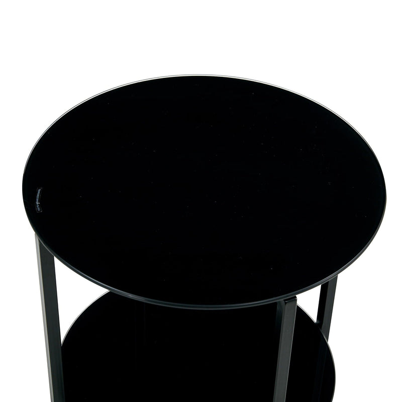 2- layer Tempered Glass End Table, Round Coffee Table for Bedroom Living Room Office (black)