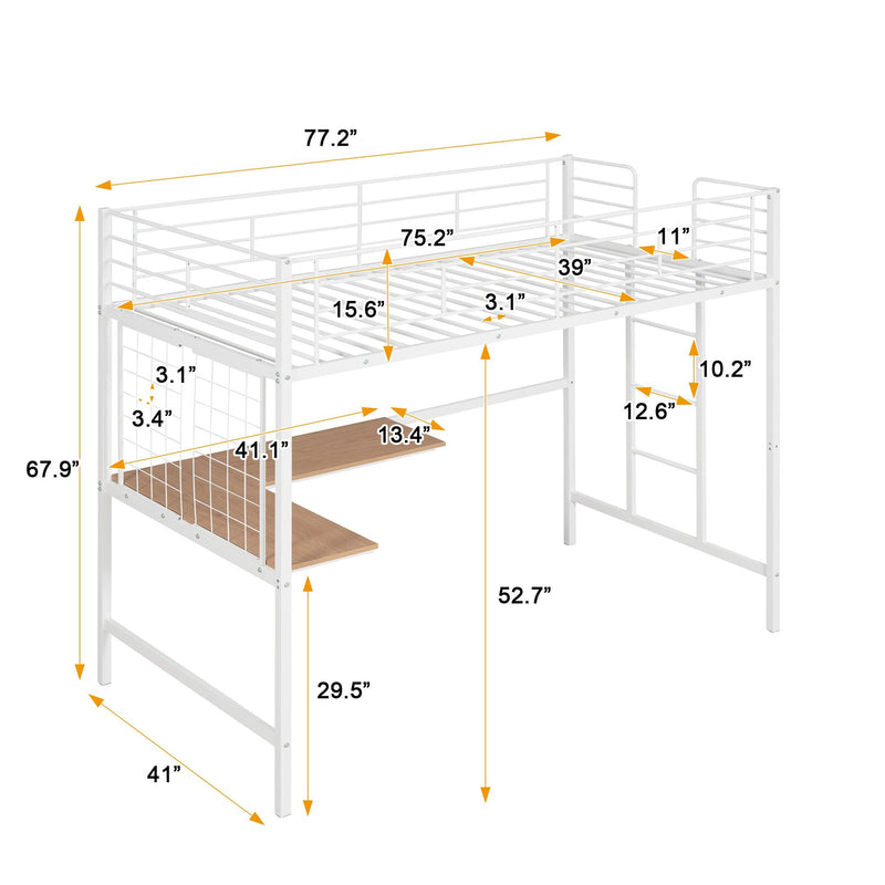 Twin Metal Loft Bed with Desk and Metal Grid,White - Urban Living Furniture (Los Angeles, CA)