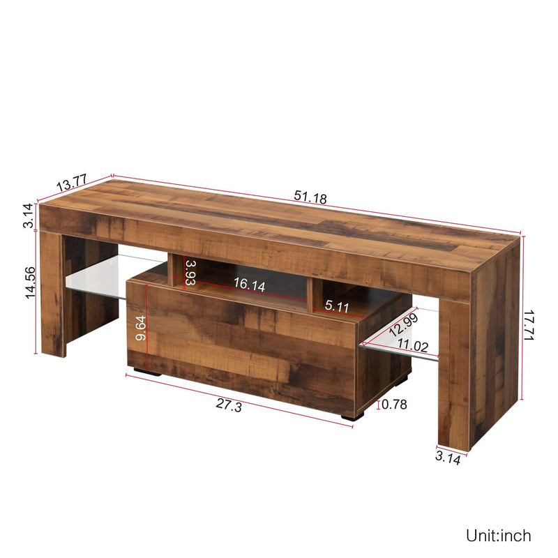 TV Stand with LED RGB Lights,Flat Screen TV Cabinet, Gaming Consoles - in Lounge Room, Living Room,FIR WOOD