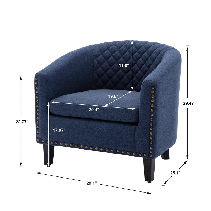 accent Barrel chair living room chair with nailheads and solid wood legs  Black  Navy  Linen - Urban Living Furniture (Los Angeles, CA)