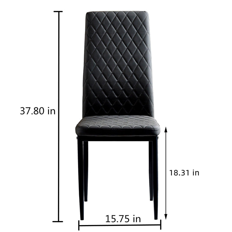BlackModern minimalist dining chair fireproof leather sprayed metal pipe diamond grid pattern restaurant home conference chair set of 6