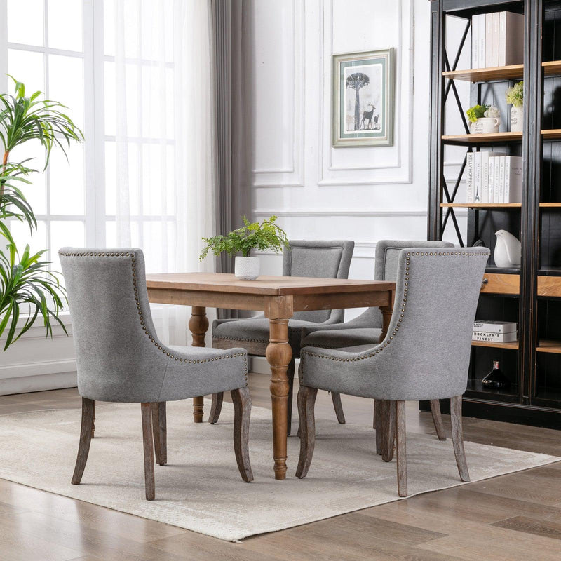 Ultra Side Dining Chair，Thickened fabric chairs with neutrally toned solid wood legs， Bronze nail head，Set of 2，Gray - Urban Living Furniture (Los Angeles, CA)