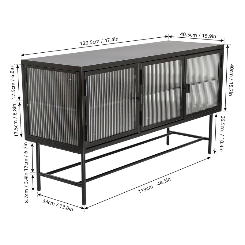 Retro Style Entertainment Center TV Console TV Stand with EnclosedStorage Display Cupboard Stylish Fluted Glass TV Table with Wide Countertop Glass Doors Detachable Shelves Bottom Space - Urban Living Furniture (Los Angeles, CA)