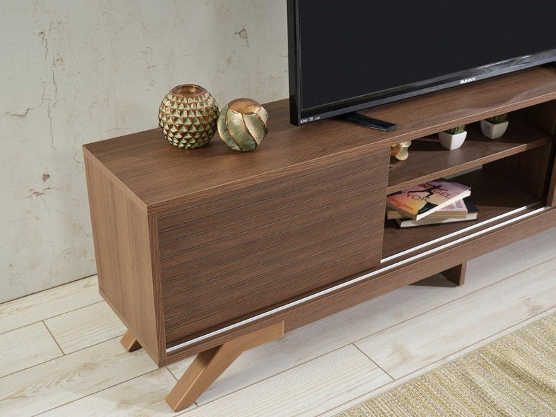 Luxia Mid CenturyModern Tv Stand 2 Sliding Door Cabinet 2 Shelves 67 inch Tv Unit, Walnut - Urban Living Furniture (Los Angeles, CA)