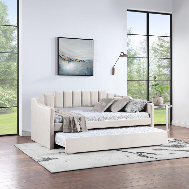 Velvet Daybed with Trundle Upholstered Tufted Sofa Bed,  both Twin Size, Beige - Urban Living Furniture (Los Angeles, CA)