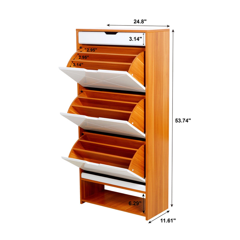 Shoe Cabinet with 3 Flip Drawers WoodenShoe Cabinet Organizer with Adjustable Shelves FreestandingShoe RackStorage Cabinet for Entrance Hallway Living Room Bedroom - Urban Living Furniture (Los Angeles, CA)