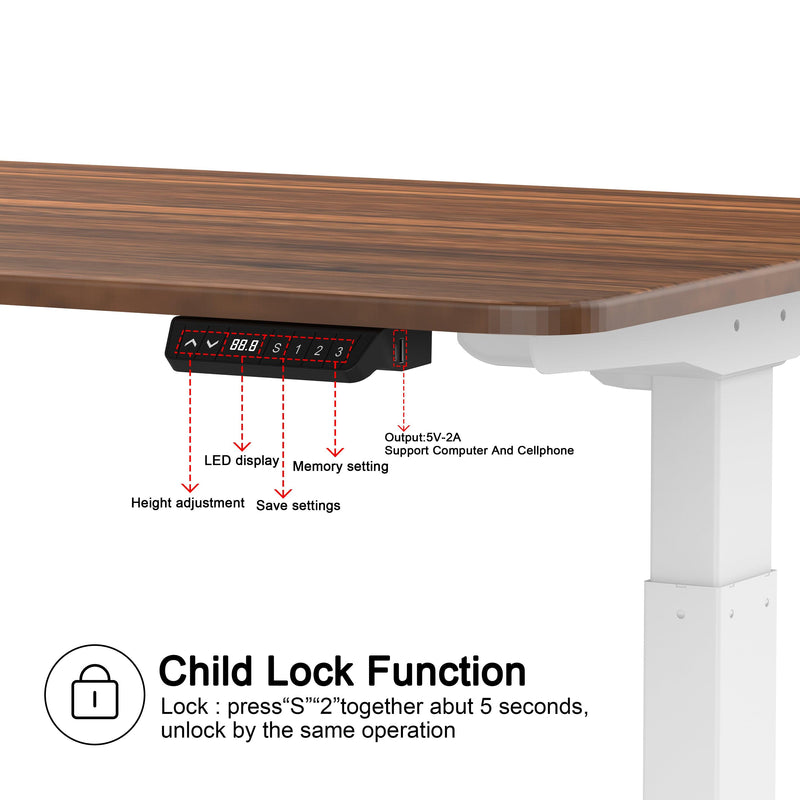 Electric Standing Desk  with Dual Motor Height Adjustable Sit Stand Desk Computer Workstation with USB Charge - White